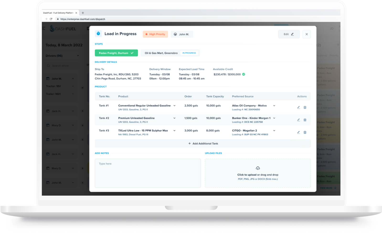 DashFuel load workflow screens